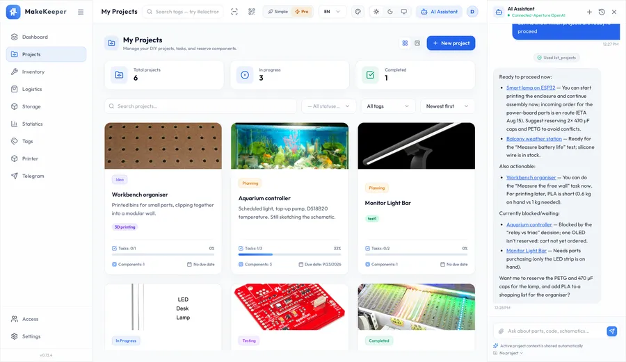 Знімок екрана: дошка проєктів MakeKeeper